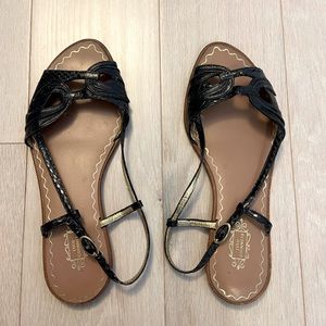 Lulu Guinness, black leather sandal sz 36.5